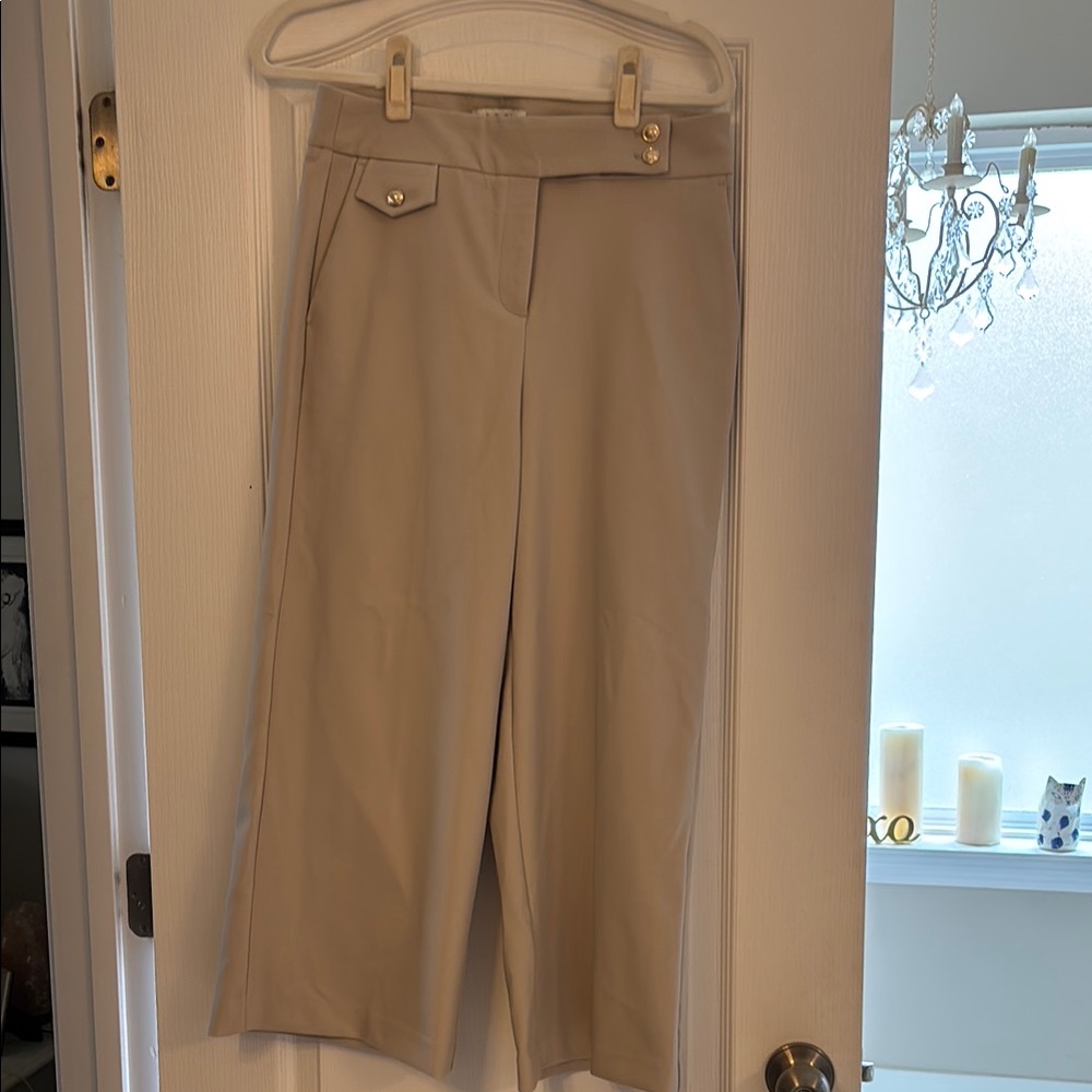 Rachel Zoe Cream Trousers with Gold Button Accents